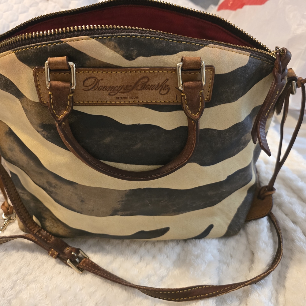 Dooney & Bourke Brown and Tan All Leather Satchel with Classic Design